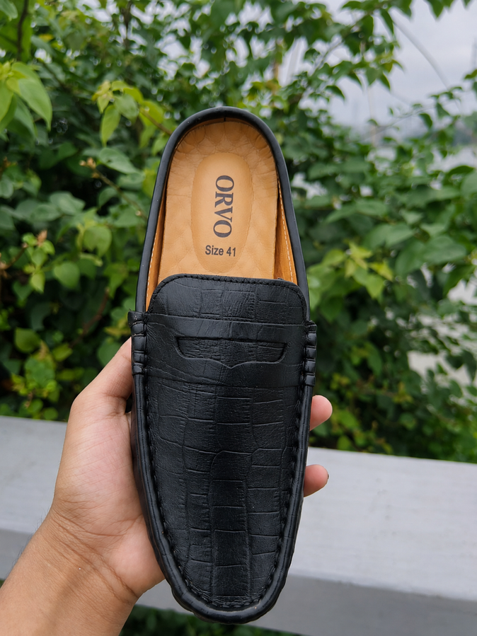 Cow Leather Crocodile Dice Half Shoe for men - OV-07